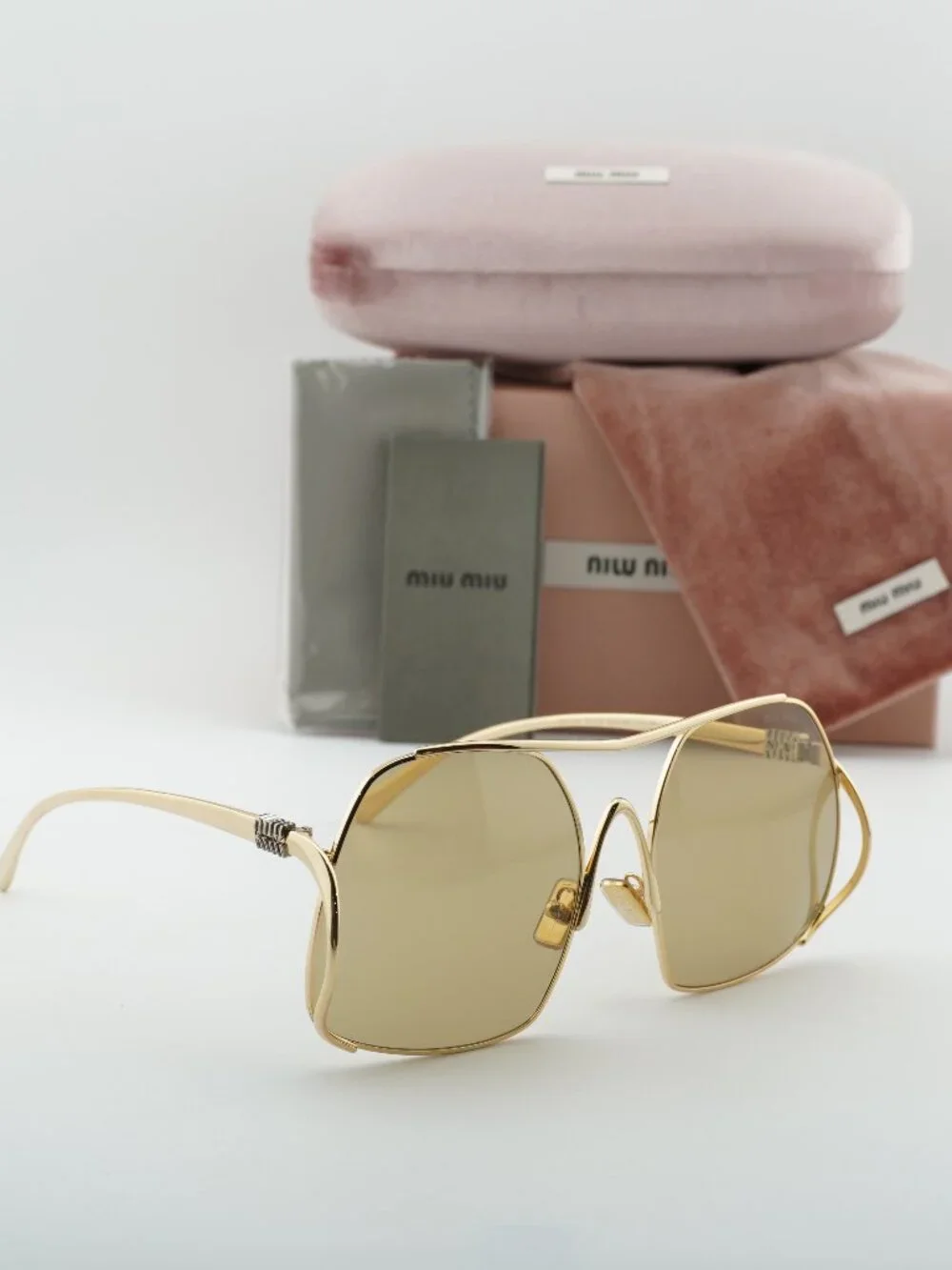 Miu Miu MUA55S 5AK10R Geometric Sunglasses – Gold / Yellow
